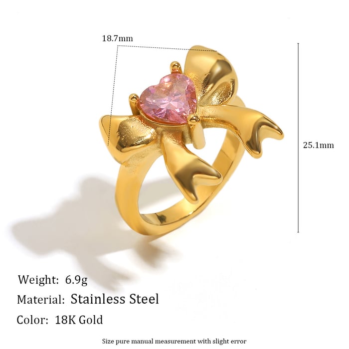 1 Piece Simple Series Cute Bow Knot Stainless Steel Zircon Women's Gemstone Rings h5Picture2