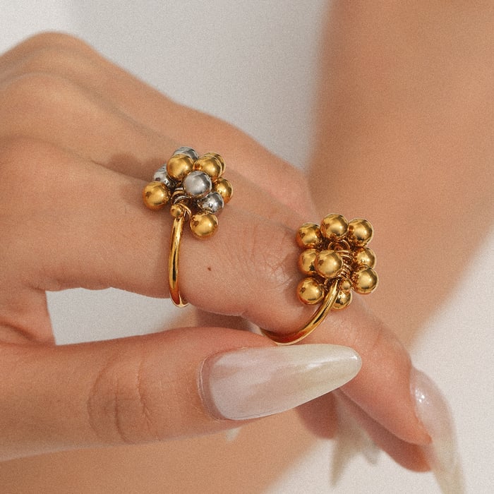 Anillos llamativos de acero inoxidable color dorado con cuentas diarias de serie simple de 1 pieza h5Imagen4
