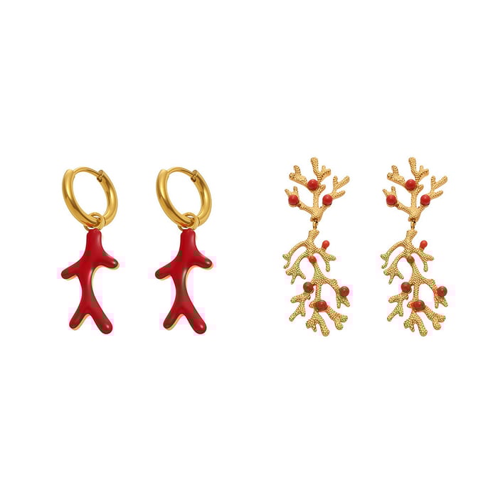 1 Paar Luxuriöse Serie Koralle Edelstahl Gold Farbe Damen Tropfen Ohrringe h5Bild8