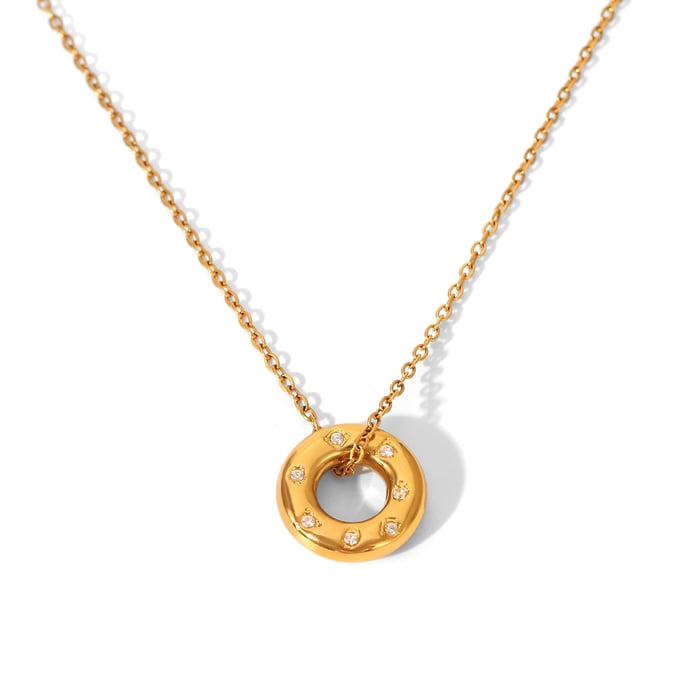 1 Piece Circle Stainless Steel Gold Color Zircon Women's Pendant Necklaces