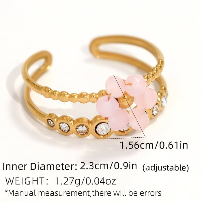 1 Piece Casual Flower Woven Stainless Steel  Gold Color  Beaded Rings h5Picture2