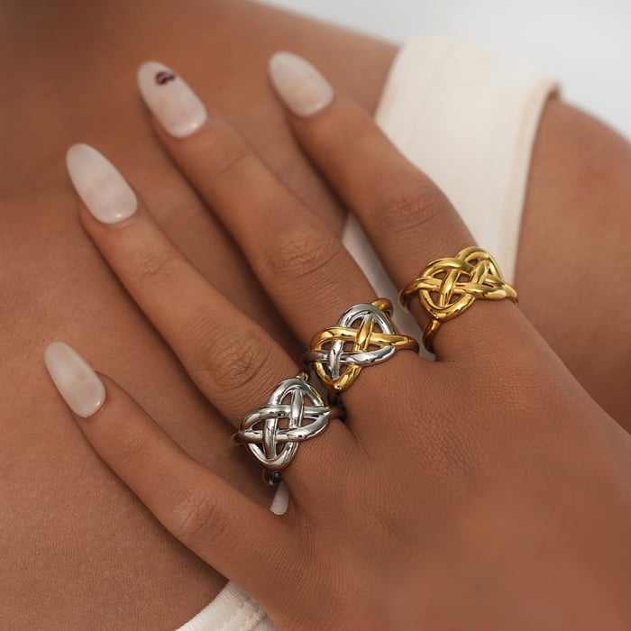 1 Piece  Casual Woven Stainless Steel  Gold Color Statement Rings h5Picture9
