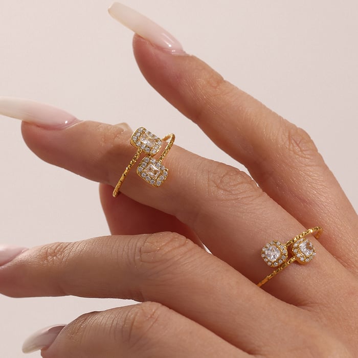 1 Piece Luxurious Heart Stainless Steel Gold Color Women's Gemstone Rings h5Picture5