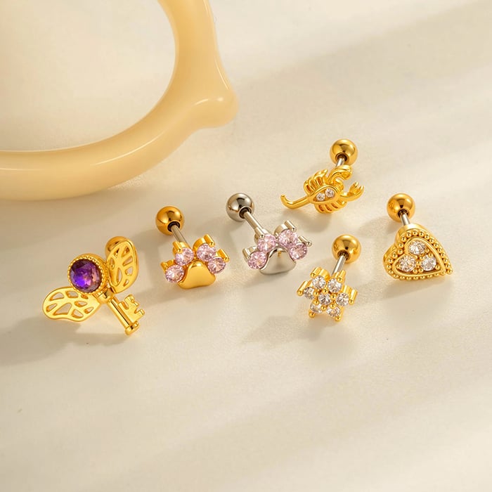 1 Piece Shinning Claw Copper Gold Color Zircon Women's Piercing Earrings h5Picture4