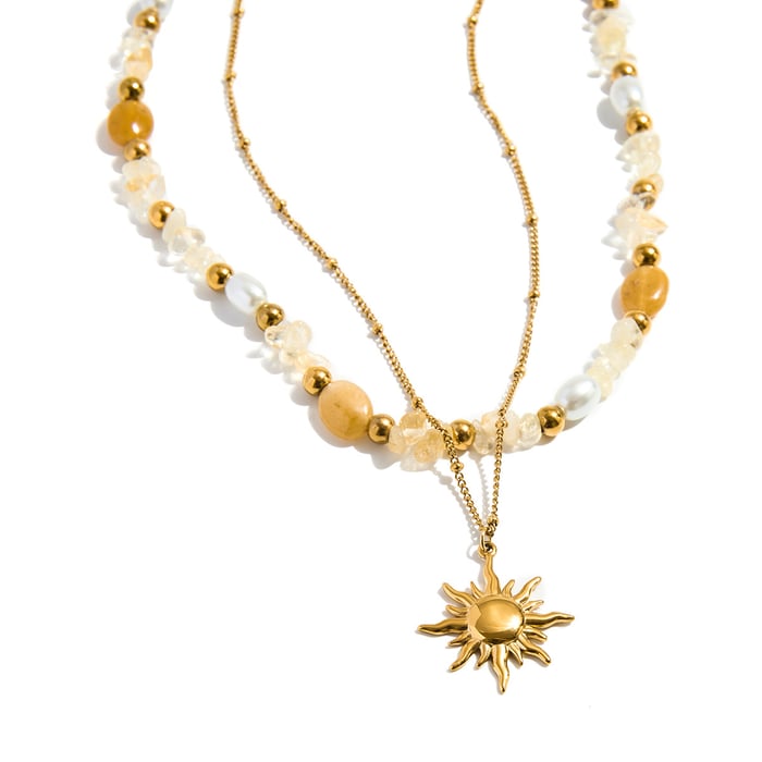Collana a strati da donna in acciaio inossidabile color oro con sole bohémien, 1 pezzo h5Immagine6