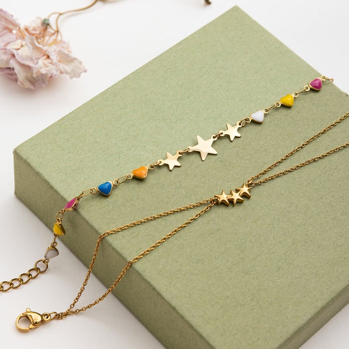 1 Piece Shinning Star Stainless Steel Gold Color Women's Chain Bracelets h5Picture7