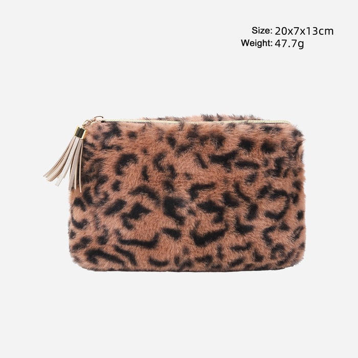 1 Piece Retro Leopard Plush Makeup Bag 