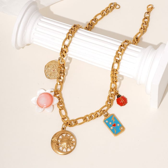 1 Piece Tropical Style Flower Natural Stones Gold Color Women's Beaded Necklaces h5Picture5