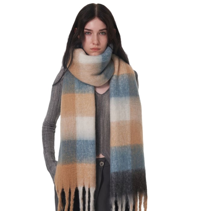 1 Parça Retro Ekose Polyester Kadın Kışlık Atkı Resim4