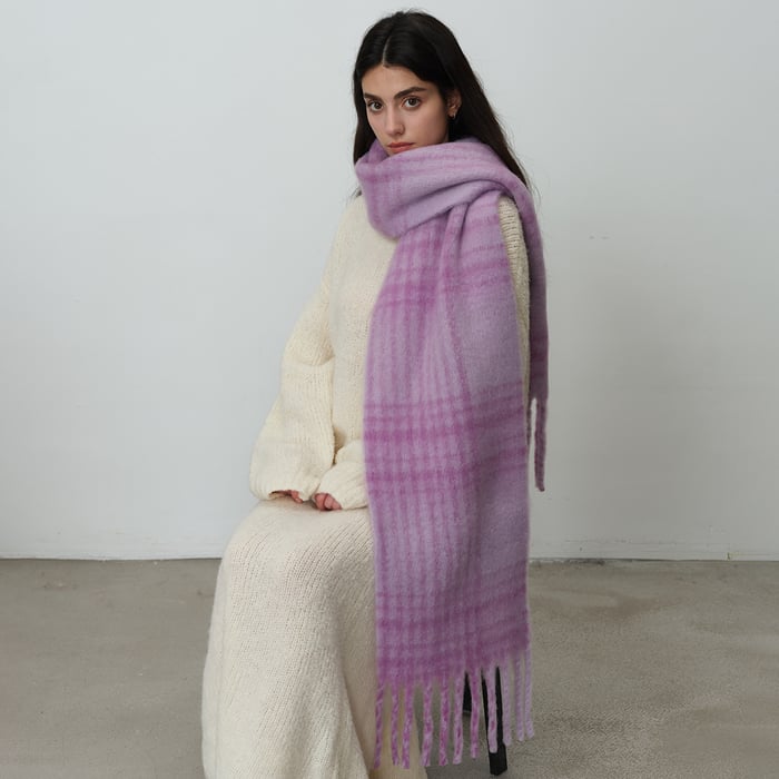 1 stuk eenvoudige geruite polyester dames wintersjaals Afbeelding3