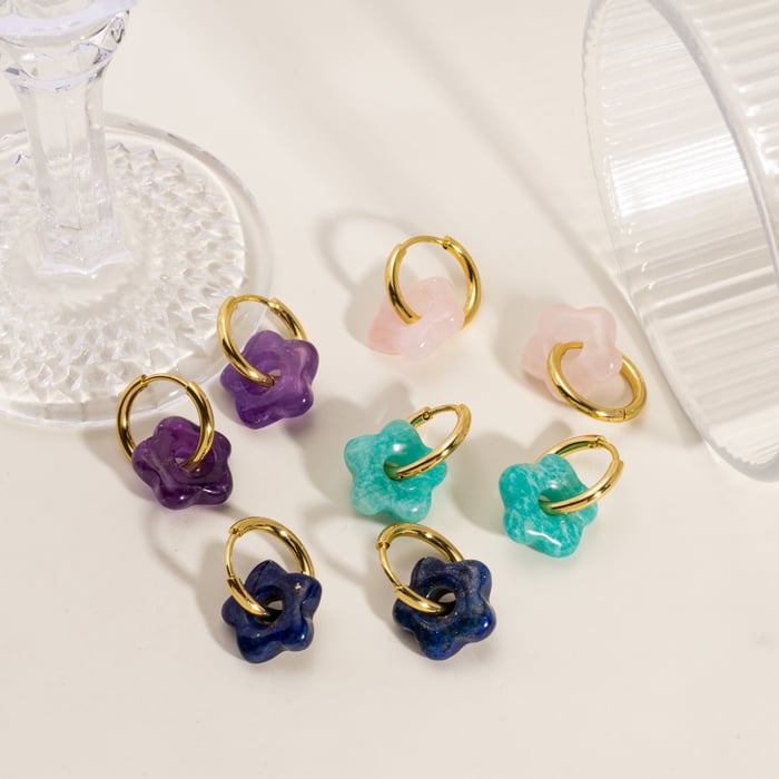 1 Pair Simple Series Daily Solid Color Stainless Steel  Natural Stone Women's Hoop Earrings h5Picture3