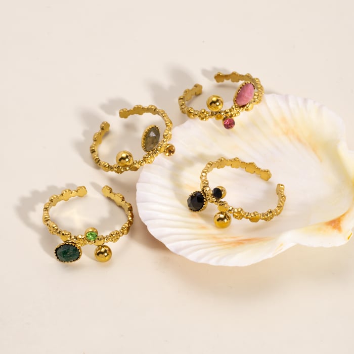 1 Piece Classic  Daily Irregular Shape Stainless Steel  Natural Stone Women's Gemstone Rings h5Picture2