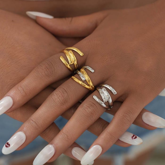1 Piece Simple Series Casual Irregular Shape Stainless Steel Gold Color Minimalist Rings h5Picture5