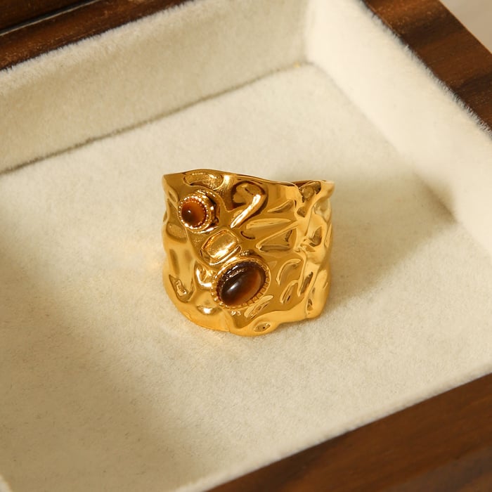 1 Stück täglich unregelmäßig geformte Statement-Ringe aus Edelstahl mit Naturstein h5Bild6