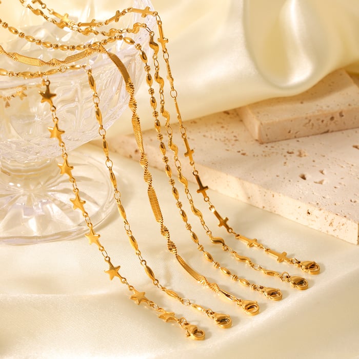 1 Pair Simple Series Daily Cross Stainless Steel   Gold Color  Women's Chain Necklaces h5Picture5