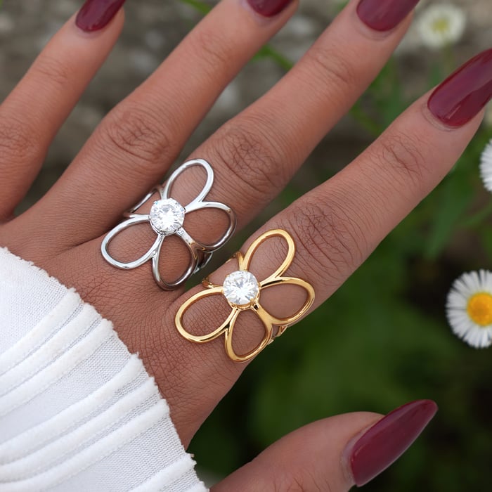 1 Piece Simple Series Daily Flower Stainless Steel  Women's  Statement Rings h5Picture7