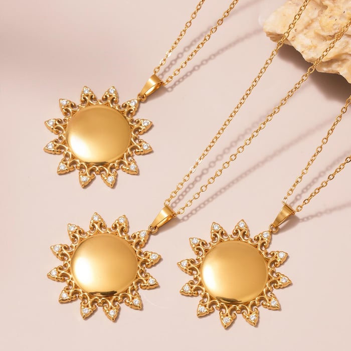 1 Piece Classic Sun Stainless Steel Gold Color Women's Pendant Necklaces h5Picture4