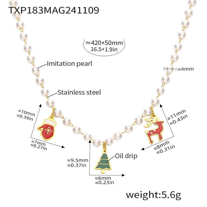 Luxurious Christmas Stainless Steel Gold Color Artificial Pearl Women's Jewelry Sets