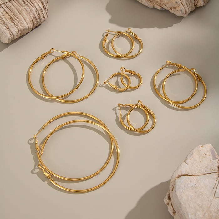 1 Pair Circle Stainless Steel Gold Color Basic Hoop Earrings Picture2