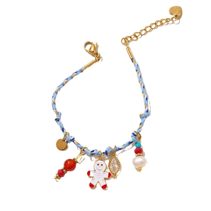 1 Piece Christmas Series Cartoon Stainless Steel Gold Color Women's Charm Bracelets h5Picture5