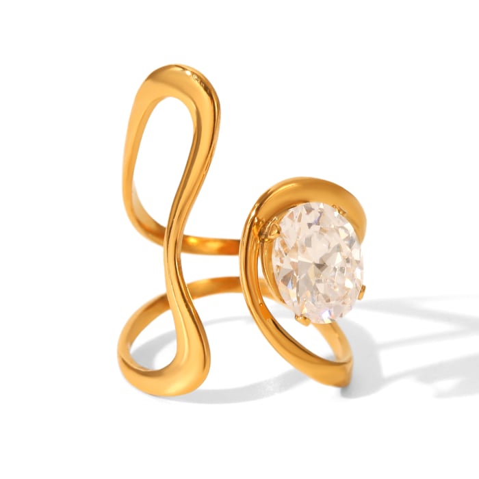 1 Piece Luxurious  Irregular Shape Stainless Steel  Zircon Women's Gemstone Rings