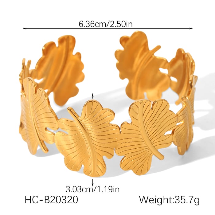 1 Piece Simple Series Daily Leaf Stainless Steel  Gold Color  Women's Bangles h5Picture2