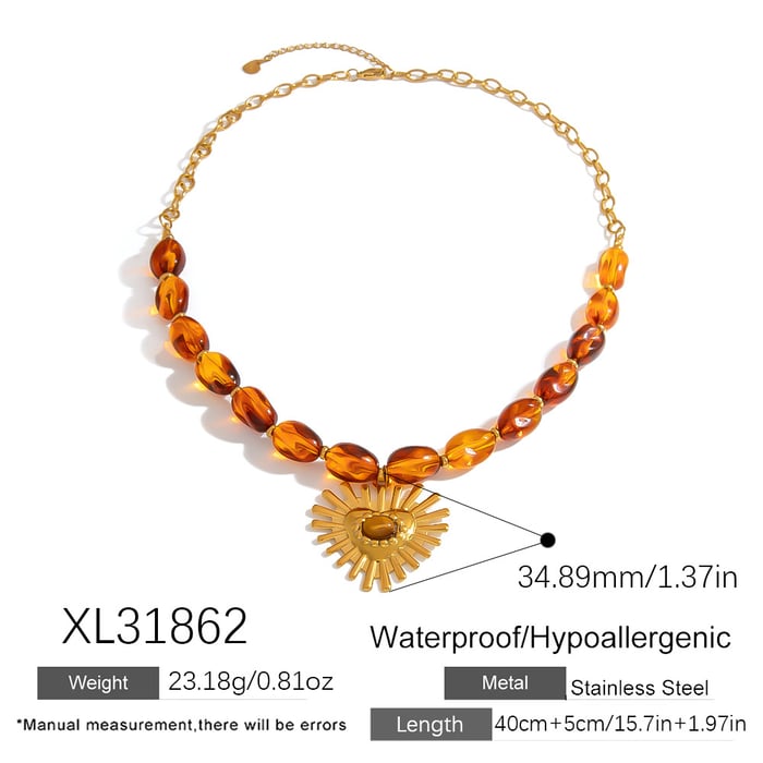 1 Piece  Elegant Heart Stainless Steel  Natural Stone Women's Beaded Necklaces h5Picture2