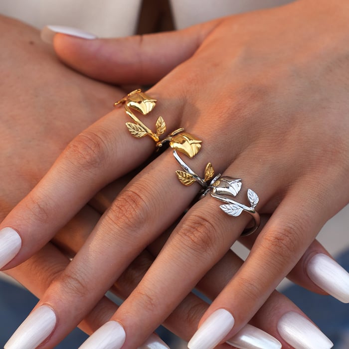1 Piece Retro Flower Rose Stainless Steel  Gold Color Women‘s  Statement Rings h5Picture5