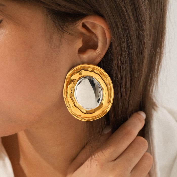 1 Pair  Mixed Gold Color And Silver Colors Stainless Steel  Women's Stud Earrings h5Picture4