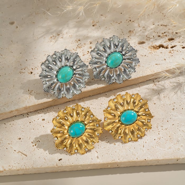 1 Pair Daily Flower Calaite Stainless Steel Gold Color Women's Stud Earrings h5Picture2