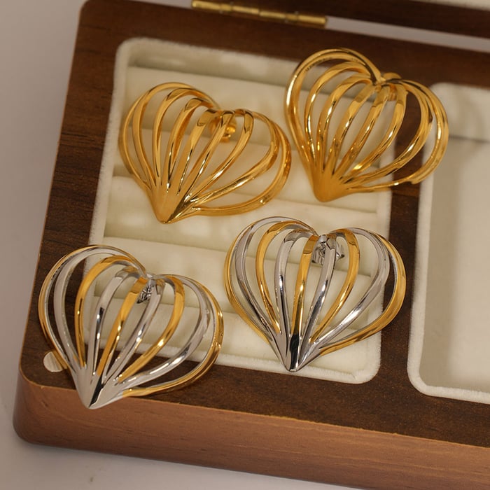 1 Pair Simple  Casual Heart Stainless Steel   Gold Color Women's Stud Earrings h5Picture6