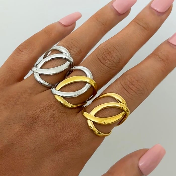 1 Piece Simple Overlap Circle Shape Stainless Steel Gold Color Statement Rings h5Picture5