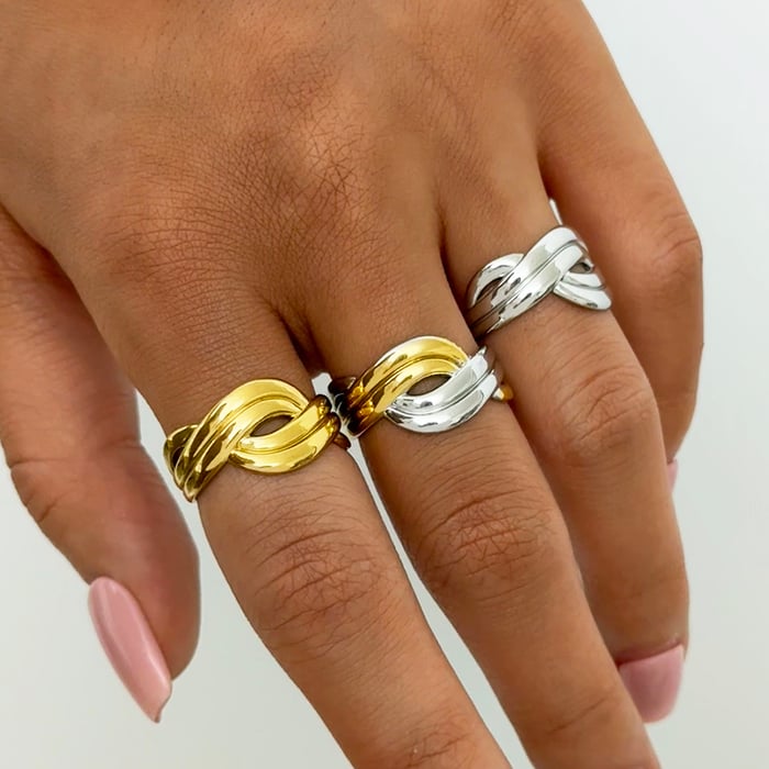 1 Piece Modern Crossed Shape Stainless Steel Gold Color Statement Rings h5Picture6