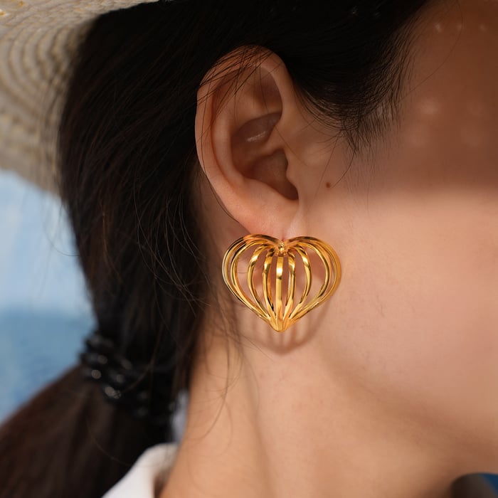 1 Pair Simple  Casual Heart Stainless Steel   Gold Color Women's Stud Earrings h5Picture2