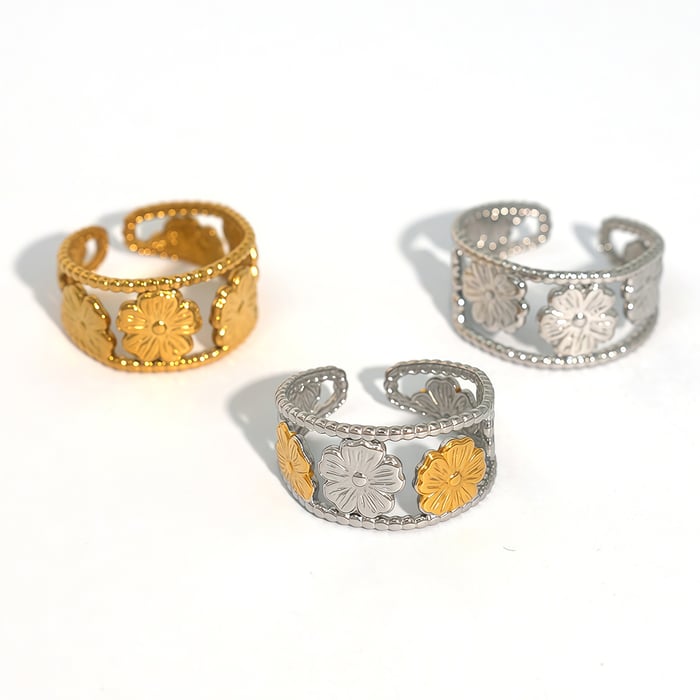 1 Piece Simple Elegant Flower Stainless Steel   Gold Color  Women's Statement Rings h5Picture5