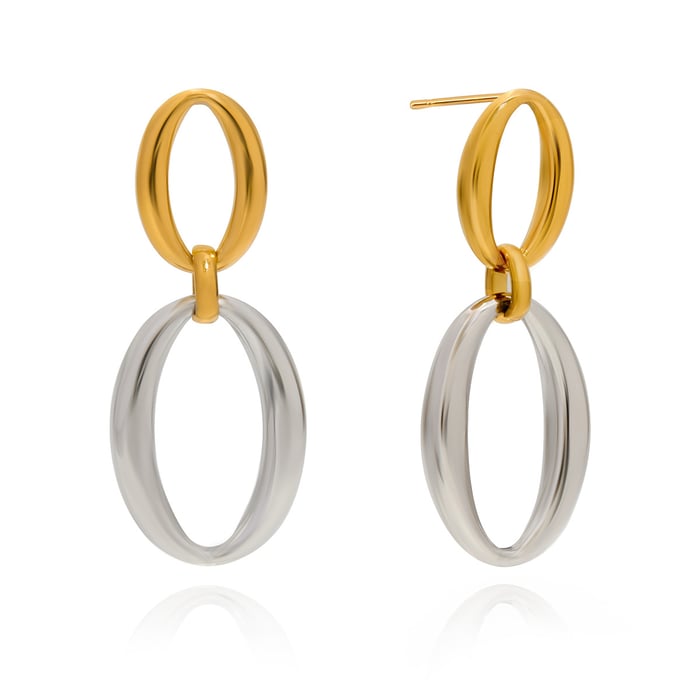 1 Pair Classic Double Circle Stainless Steel Gold Color Women's Drop Earrings