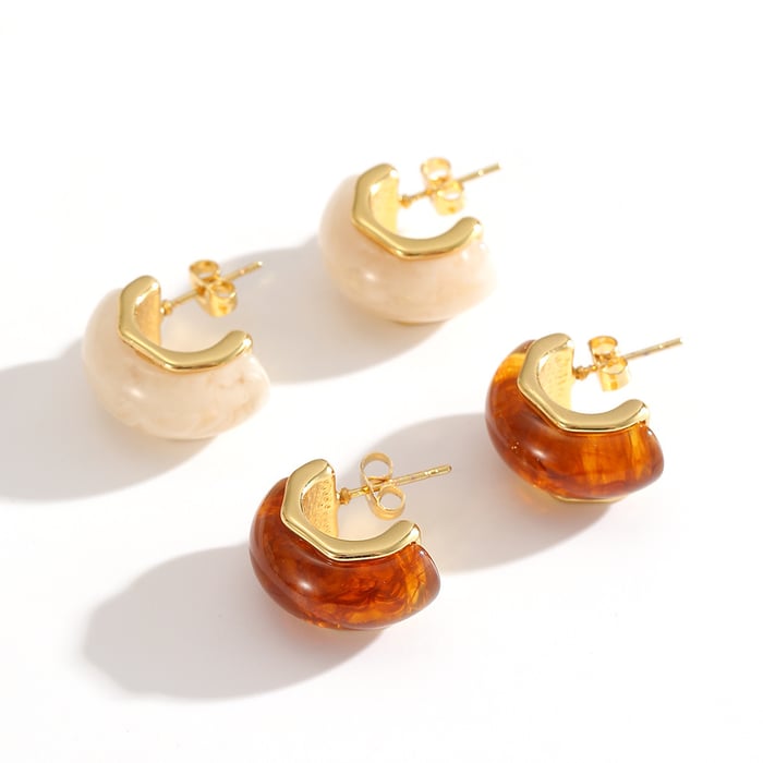 1 Pair Daily Circle Stainless Steel Gold Color Acrylic Women's Stud Earrings h5Picture4