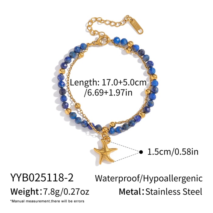 1 Piece Natural Stone Beads Stainless Steel Beaded Bracelet 