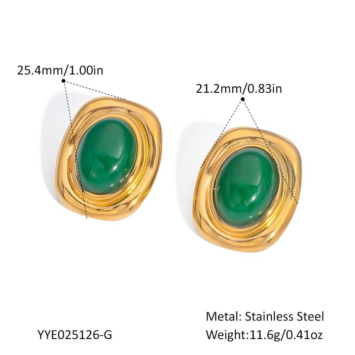 1 Pair Classic Rectangular Stainless Steel Gold Color Natural Stone Pearl Women's Stud Earrings