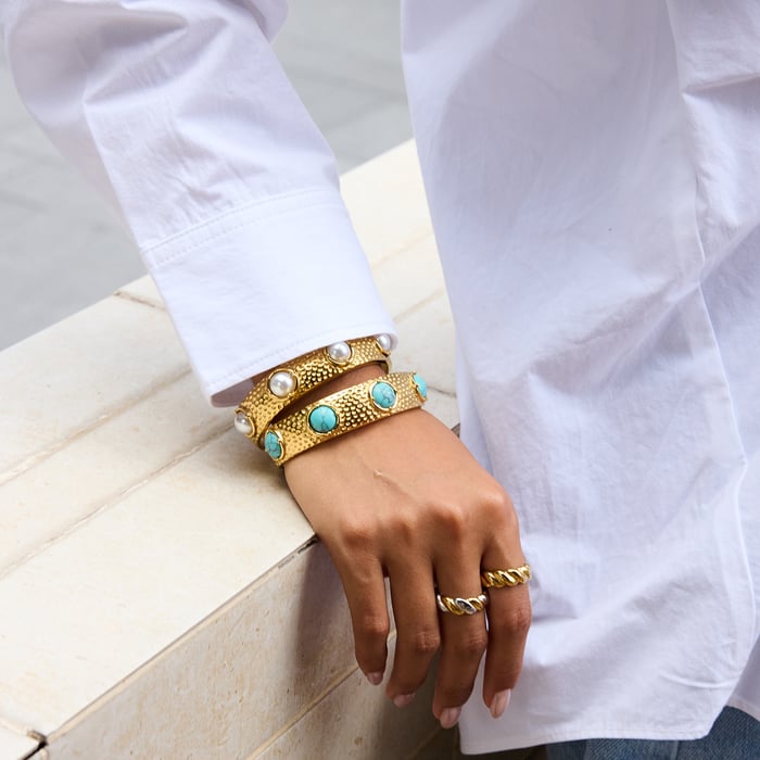 1 Piece Retro Circle Stainless Steel Gold Color Natural Stone Women's Cuff Bracelets h5Picture3