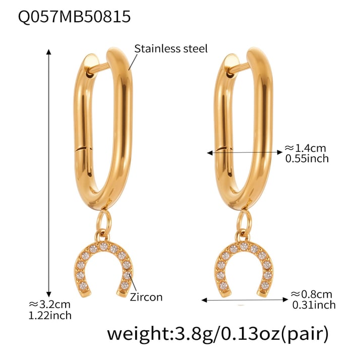 1 Pair Luxurious Horseshoe-shaped Stainless Steel Gold Color Zircon Women's Drop Earrings h5Picture2