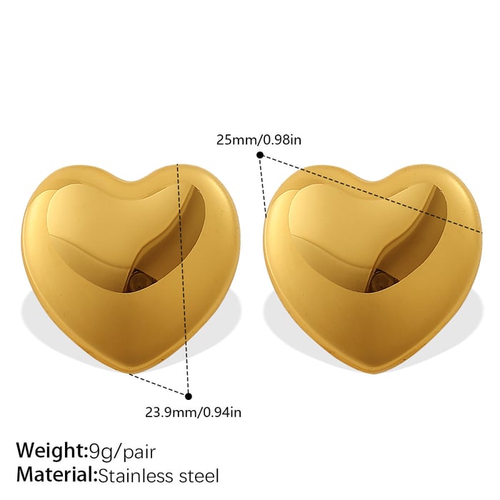 1 Pair Heart Stainless Steel Gold Color Stud Earrings