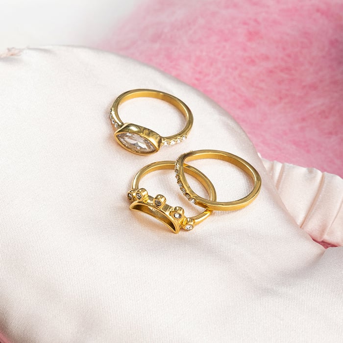 1 Piece Shinning Circle Stainless Steel Gold Color Zircon Women's Gemstone Rings h5Picture9