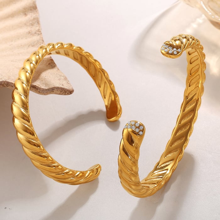 1 Piece Thread Stainless Steel Gold Color Cuff Bracelet Picture2