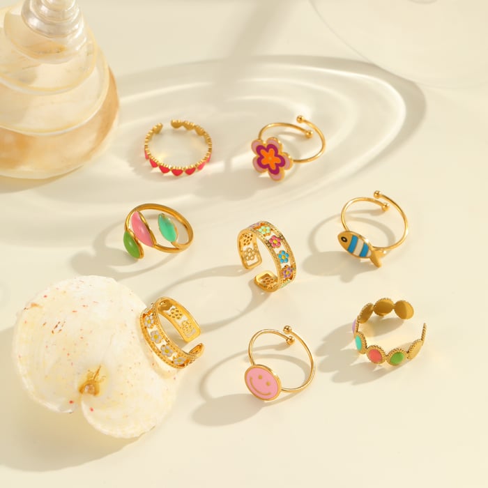 1 Piece Simple  Sweet Flower Smiling Face Stainless Steel Women's Statement Rings h5Picture2