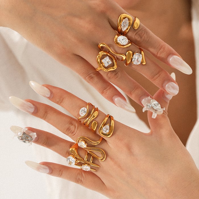1 Piece Luxurious  Irregular Shape Stainless Steel  Zircon Women's Gemstone Rings h5Picture3