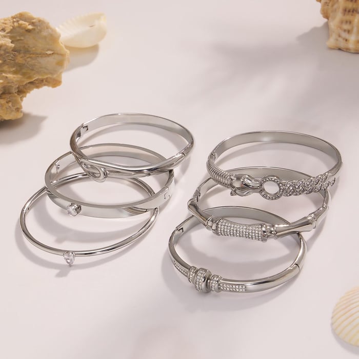 1 Piece Designable Irregular Shape Twist Stainless Steel Gold Color Zircon Women's Bangles Picture7