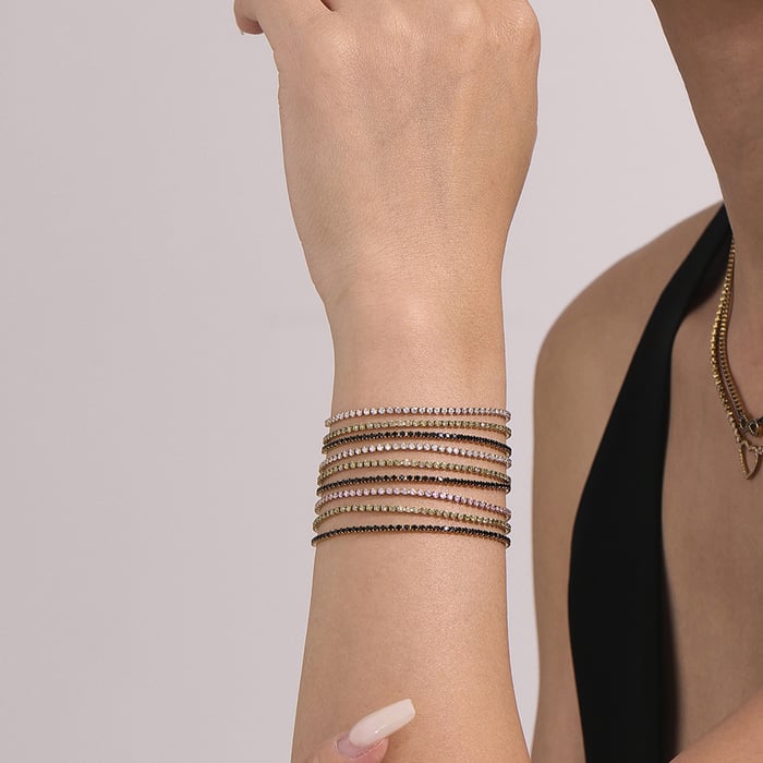 1 Piece Delicate Lines Stainless Steel Gold Color Zircon Women's Chain Bracelets h5Picture4