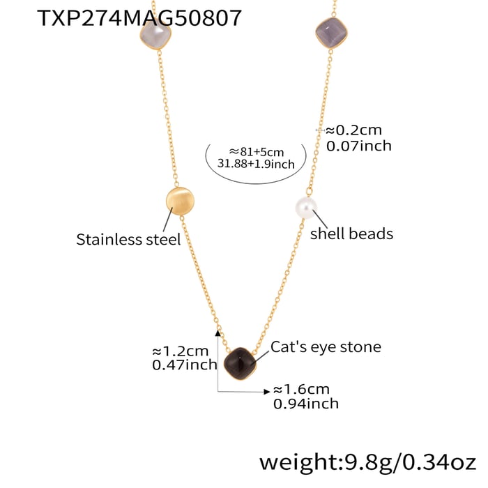 1 Piece Luxurious Rectangle Stainless Steel Gold Color Women's Pendant Necklaces