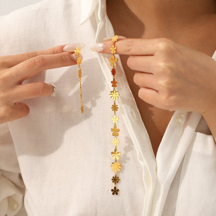 1 Pair Simple Flower Tassel Stainless Steel  Gold Color  Women's Drop Earrings h5Picture5